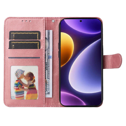 For Xiaomi Redmi Note 12 Turbo / Poco F5 5G PU Leather Wallet Cover Calf Texture Anti-scratch Stand Case with Strap