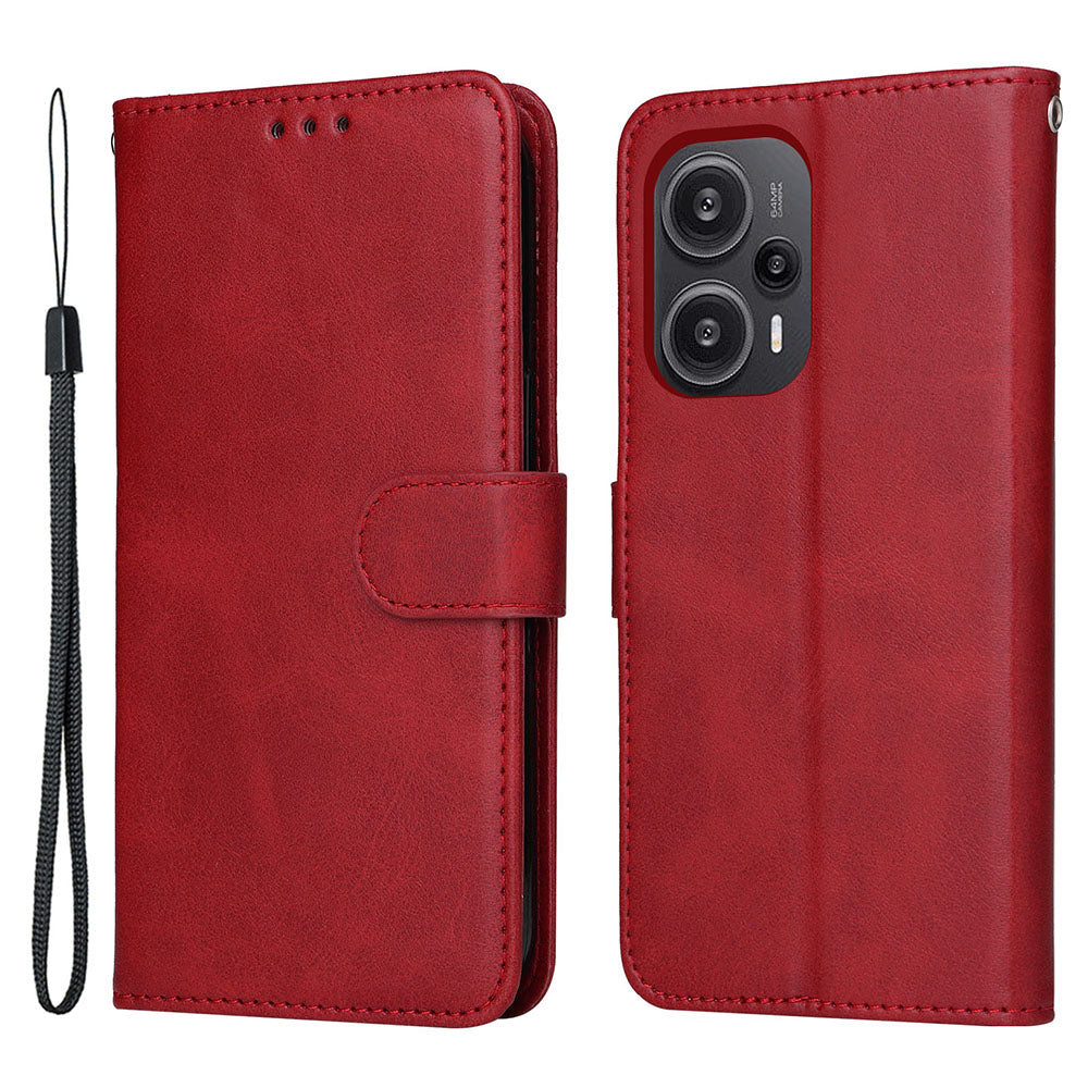 For Xiaomi Redmi Note 12 Turbo / Poco F5 5G PU Leather Wallet Cover Calf Texture Anti-scratch Stand Case with Strap