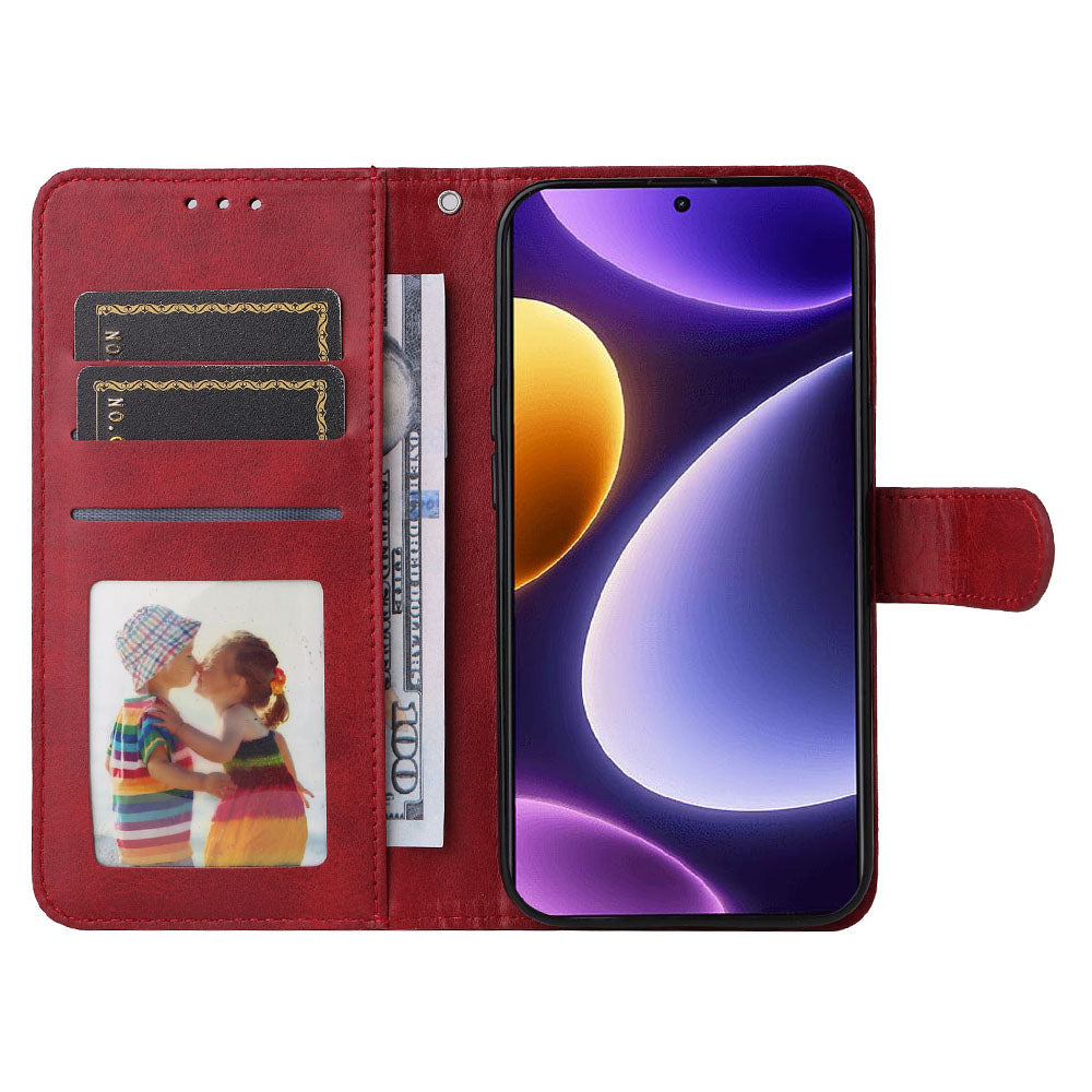 For Xiaomi Redmi Note 12 Turbo / Poco F5 5G PU Leather Wallet Cover Calf Texture Anti-scratch Stand Case with Strap