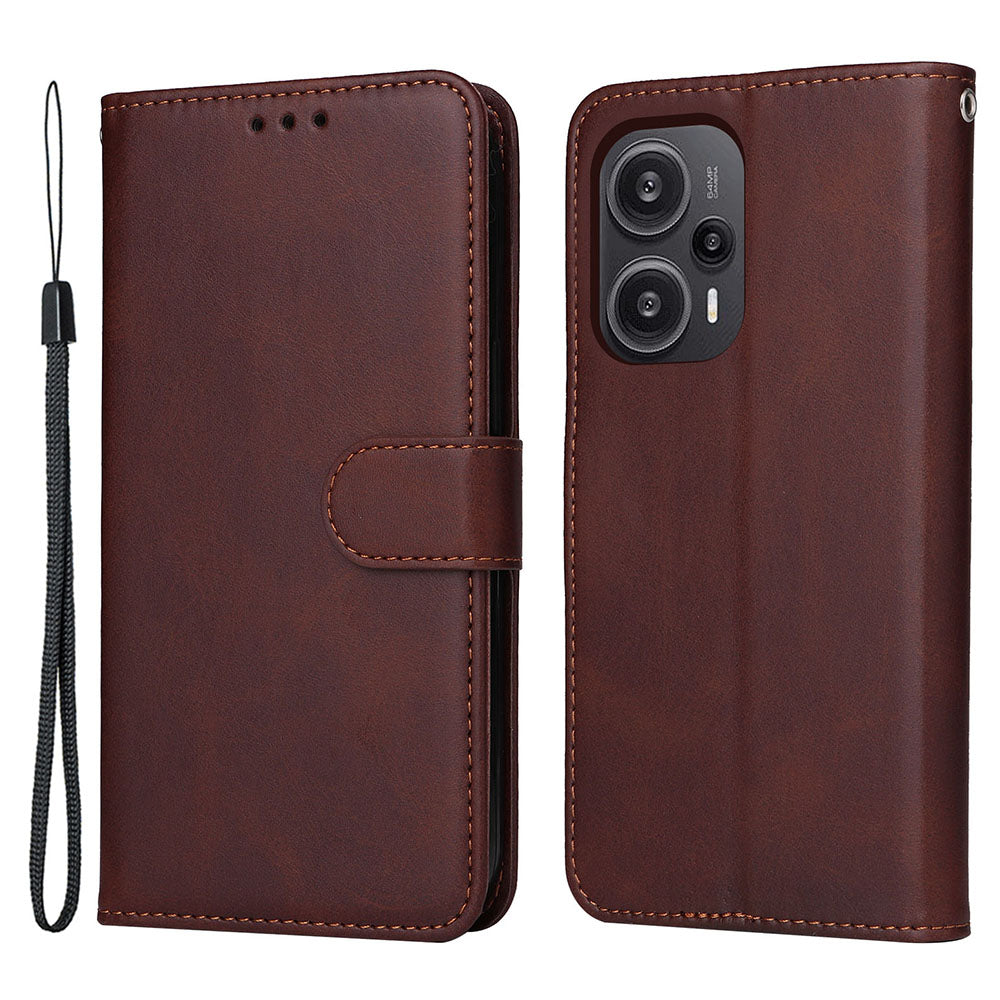 For Xiaomi Redmi Note 12 Turbo / Poco F5 5G PU Leather Wallet Cover Calf Texture Anti-scratch Stand Case with Strap