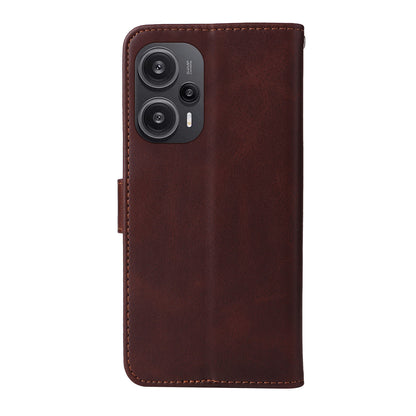 For Xiaomi Redmi Note 12 Turbo / Poco F5 5G PU Leather Wallet Cover Calf Texture Anti-scratch Stand Case with Strap