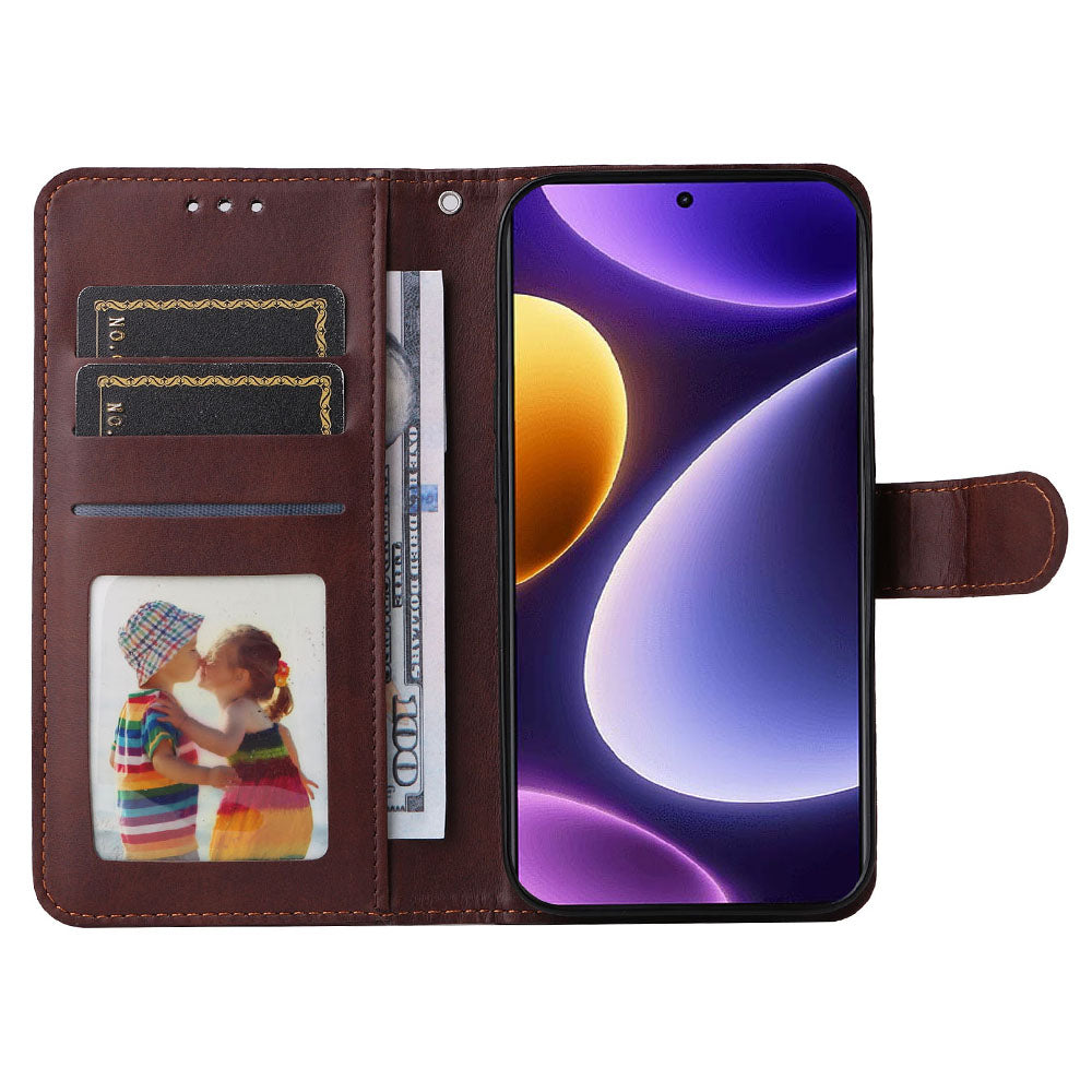 For Xiaomi Redmi Note 12 Turbo / Poco F5 5G PU Leather Wallet Cover Calf Texture Anti-scratch Stand Case with Strap