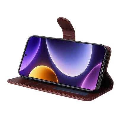 For Xiaomi Redmi Note 12 Turbo / Poco F5 5G PU Leather Wallet Cover Calf Texture Anti-scratch Stand Case with Strap