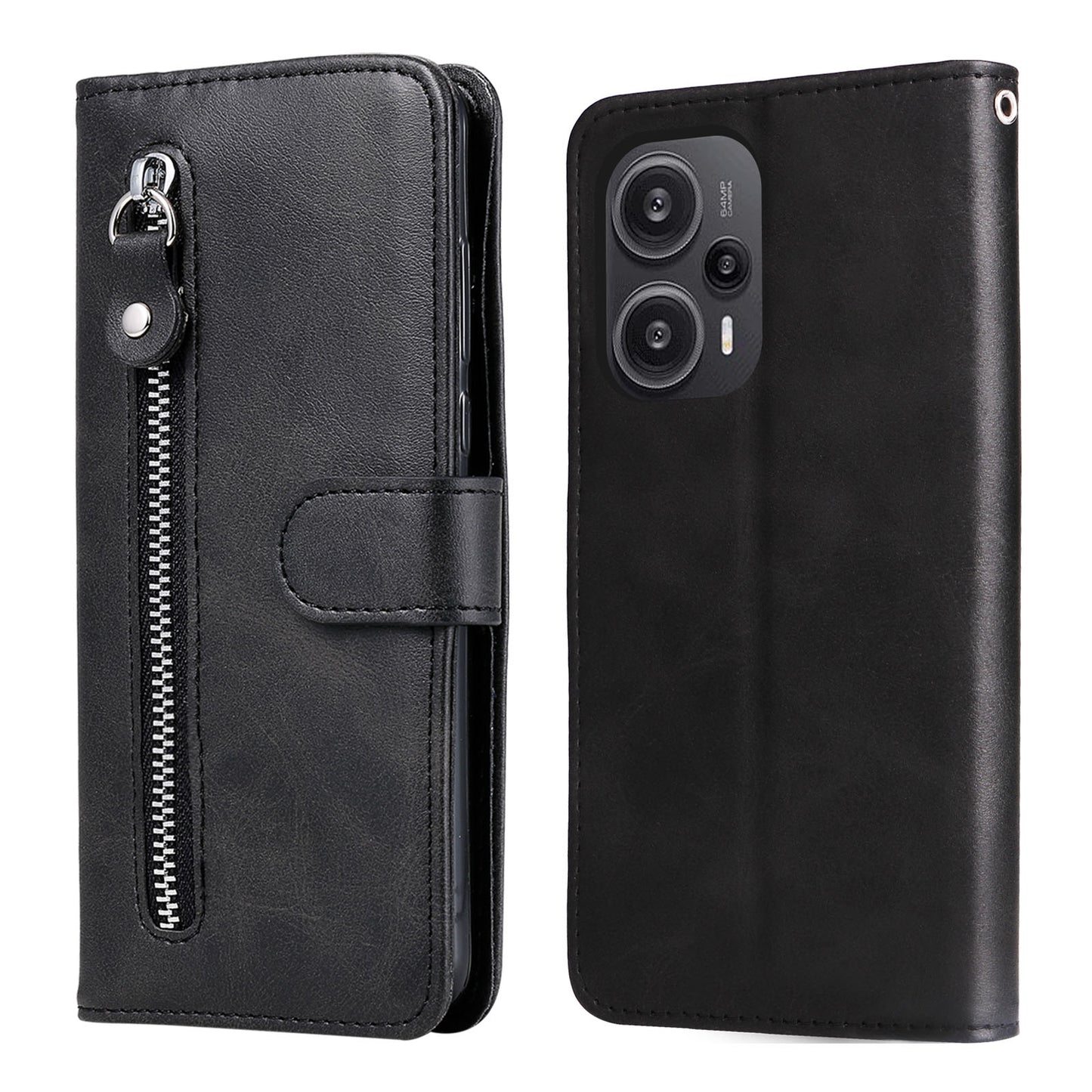 For Xiaomi Redmi Note 12 Turbo / Poco F5 5G Calf Texture Phone Case Stand Zipper Pocket Wallet Cover