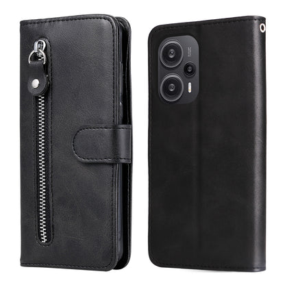 For Xiaomi Redmi Note 12 Turbo / Poco F5 5G Calf Texture Phone Case Stand Zipper Pocket Wallet Cover