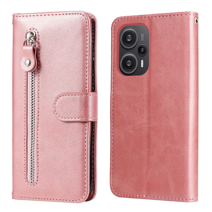 For Xiaomi Redmi Note 12 Turbo / Poco F5 5G Calf Texture Phone Case Stand Zipper Pocket Wallet Cover