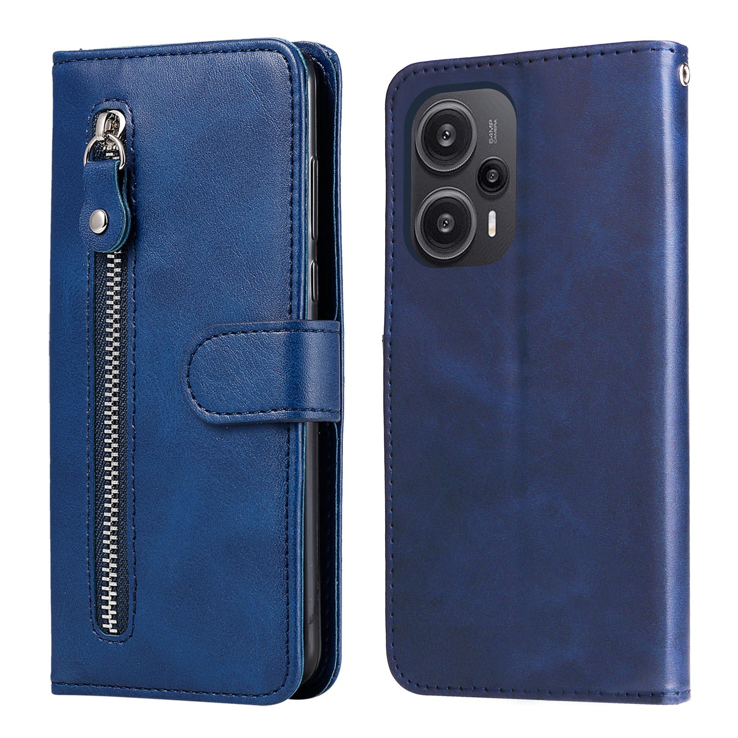 For Xiaomi Redmi Note 12 Turbo / Poco F5 5G Calf Texture Phone Case Stand Zipper Pocket Wallet Cover
