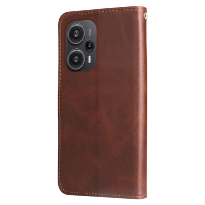 For Xiaomi Redmi Note 12 Turbo / Poco F5 5G Calf Texture Phone Case Stand Zipper Pocket Wallet Cover