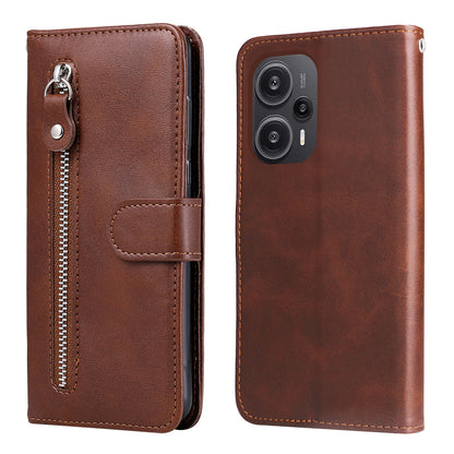 For Xiaomi Redmi Note 12 Turbo / Poco F5 5G Calf Texture Phone Case Stand Zipper Pocket Wallet Cover