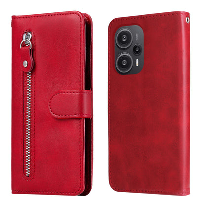 For Xiaomi Redmi Note 12 Turbo / Poco F5 5G Calf Texture Phone Case Stand Zipper Pocket Wallet Cover