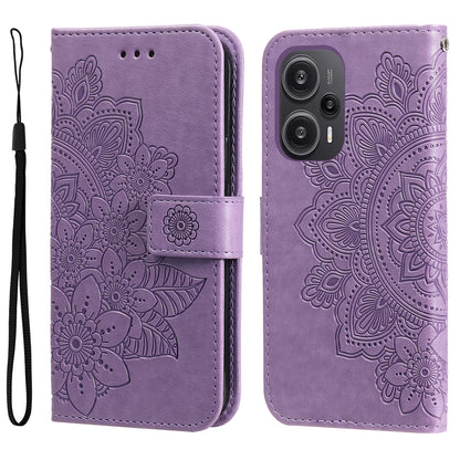 For Xiaomi Redmi Note 12 Turbo / Poco F5 5G PU Leather Cover Case Flower Imprinting Phone Stand Wallet Phone Shell