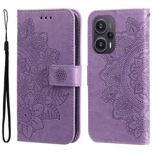 For Xiaomi Redmi Note 12 Turbo / Poco F5 5G PU Leather Cover Case Flower Imprinting Phone Stand Wallet Phone Shell