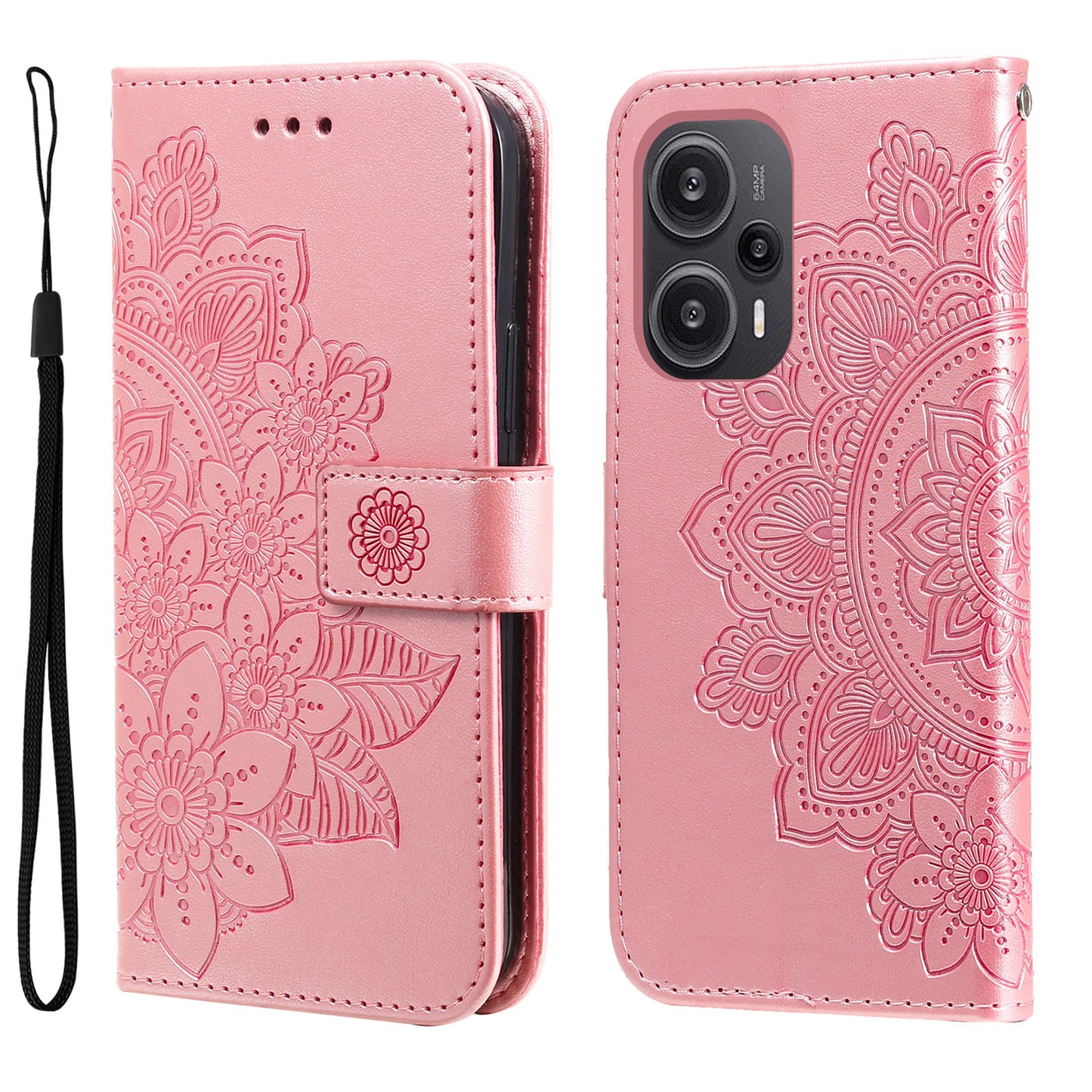 For Xiaomi Redmi Note 12 Turbo / Poco F5 5G PU Leather Cover Case Flower Imprinting Phone Stand Wallet Phone Shell