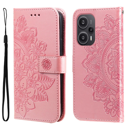 For Xiaomi Redmi Note 12 Turbo / Poco F5 5G PU Leather Cover Case Flower Imprinting Phone Stand Wallet Phone Shell