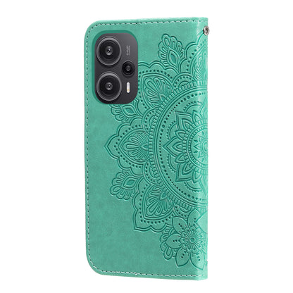 For Xiaomi Redmi Note 12 Turbo / Poco F5 5G PU Leather Cover Case Flower Imprinting Phone Stand Wallet Phone Shell