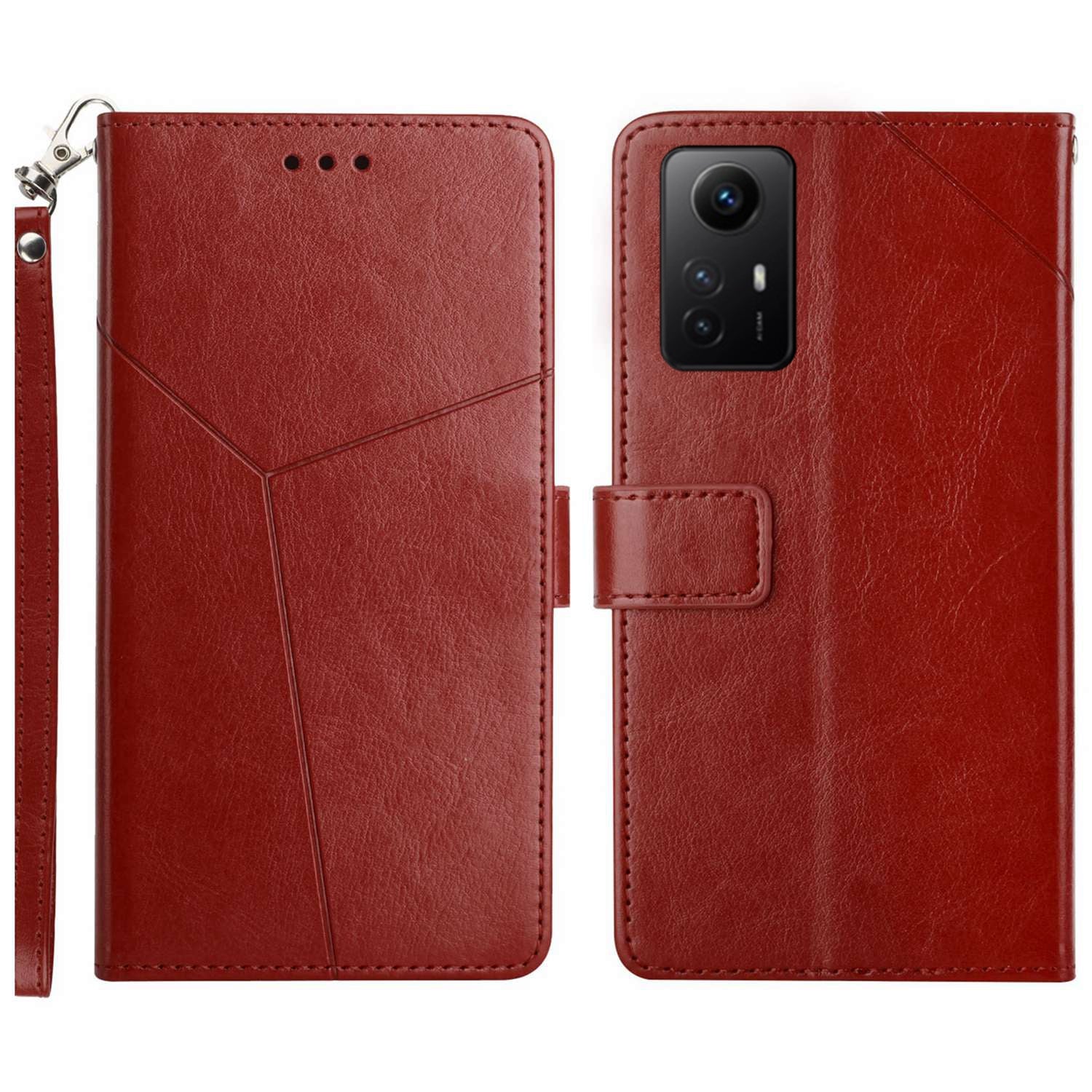HT01 For Xiaomi Redmi Note 12S 4G PU Leather Case Wallet Y-shaped Line Imprinting Phone Stand Cover