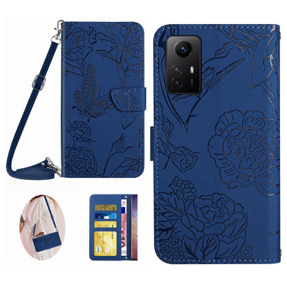 HT03 For Xiaomi Redmi Note 12S 4G Skin-Touch Feeling Wallet Leather Phone Cover Imprinted Design Cover with Shoulder Strap