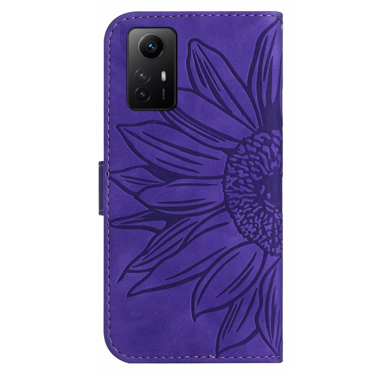 HT04 For Xiaomi Redmi Note 12S 4G Leather Stand Wallet Cover Sunflower Imprinted Phone Case with Shoulder Strap