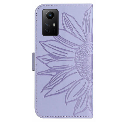 HT04 For Xiaomi Redmi Note 12S 4G Leather Stand Wallet Cover Sunflower Imprinted Phone Case with Shoulder Strap