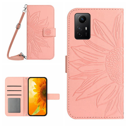 HT04 For Xiaomi Redmi Note 12S 4G Leather Stand Wallet Cover Sunflower Imprinted Phone Case with Shoulder Strap