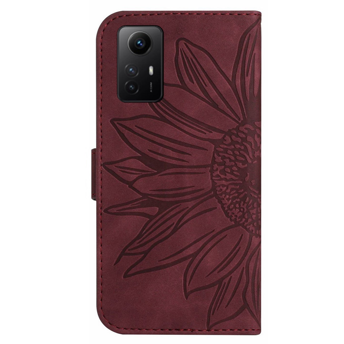 HT04 For Xiaomi Redmi Note 12S 4G Leather Stand Wallet Cover Sunflower Imprinted Phone Case with Shoulder Strap