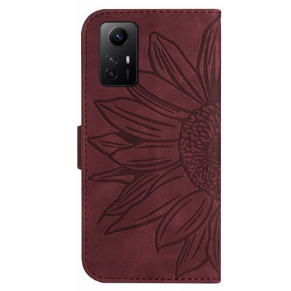HT04 For Xiaomi Redmi Note 12S 4G Leather Stand Wallet Cover Sunflower Imprinted Phone Case with Shoulder Strap
