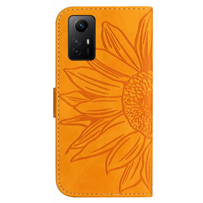 HT04 For Xiaomi Redmi Note 12S 4G Leather Stand Wallet Cover Sunflower Imprinted Phone Case with Shoulder Strap