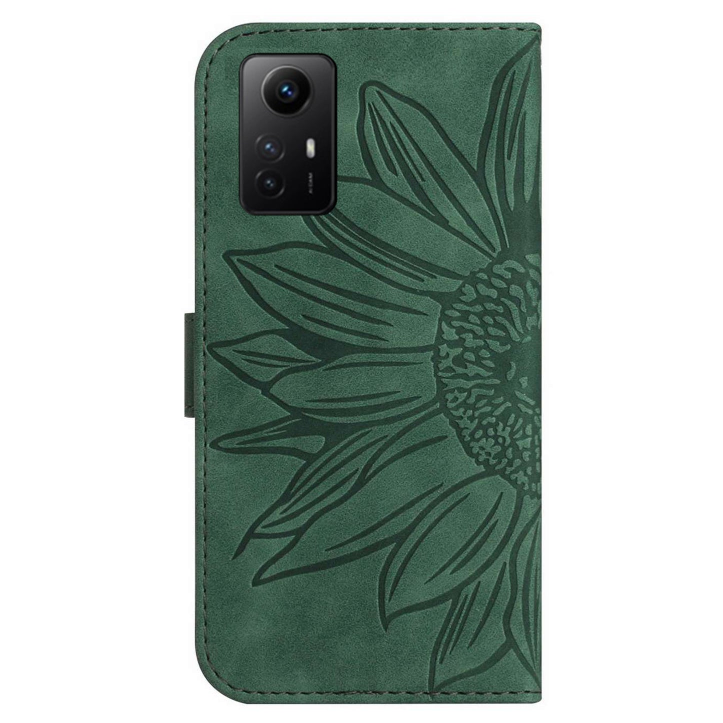 HT04 For Xiaomi Redmi Note 12S 4G Leather Stand Wallet Cover Sunflower Imprinted Phone Case with Shoulder Strap