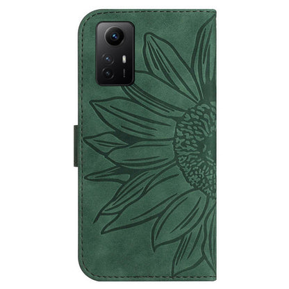 HT04 For Xiaomi Redmi Note 12S 4G Leather Stand Wallet Cover Sunflower Imprinted Phone Case with Shoulder Strap