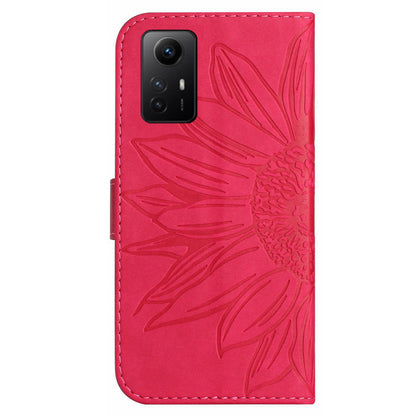 HT04 For Xiaomi Redmi Note 12S 4G Leather Stand Wallet Cover Sunflower Imprinted Phone Case with Shoulder Strap