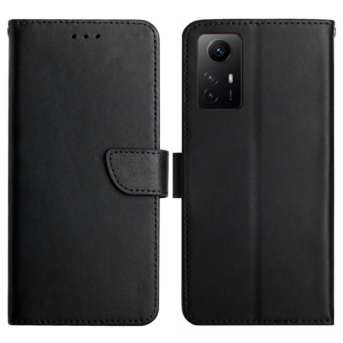 HT02 For Xiaomi Redmi Note 12S 4G Genuine Cow Leather Cover Nappa Texture Stand Wallet Phone Case
