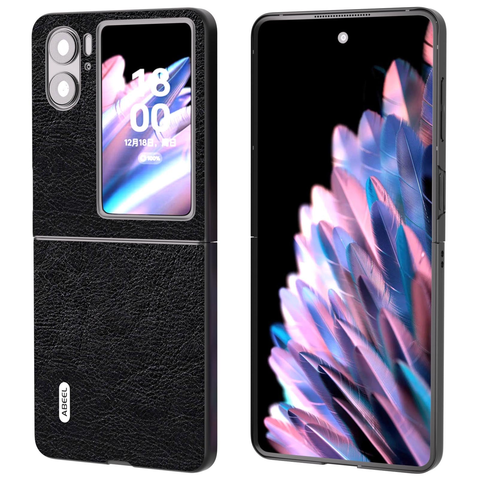 ABEEL For Oppo Find N2 Flip 5G Litchi Texture Protective Case PU Leather Coated PC Vintage Phone Cover