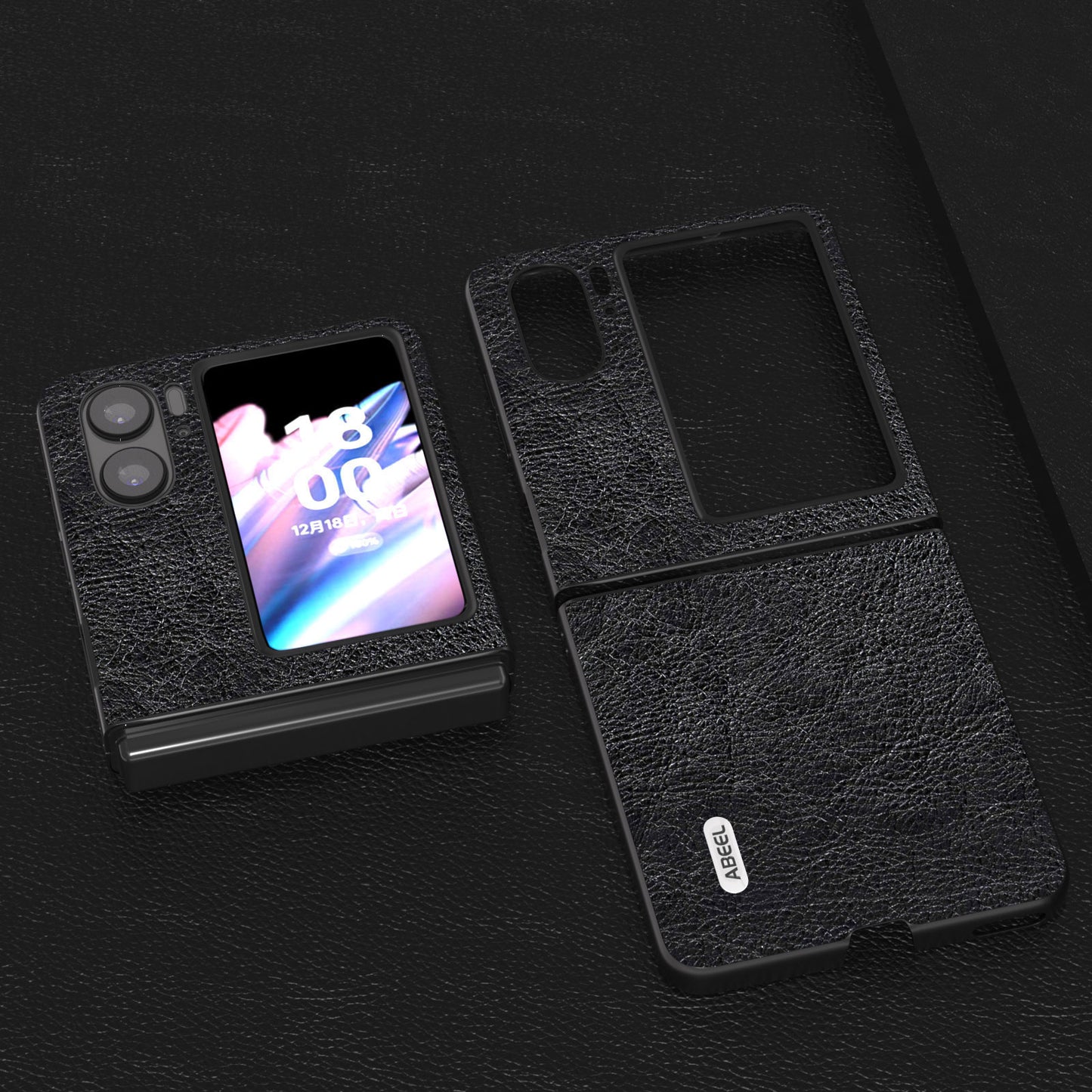 ABEEL For Oppo Find N2 Flip 5G Litchi Texture Protective Case PU Leather Coated PC Vintage Phone Cover