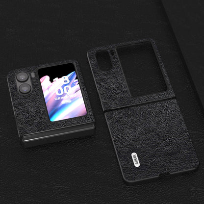 ABEEL For Oppo Find N2 Flip 5G Litchi Texture Protective Case PU Leather Coated PC Vintage Phone Cover