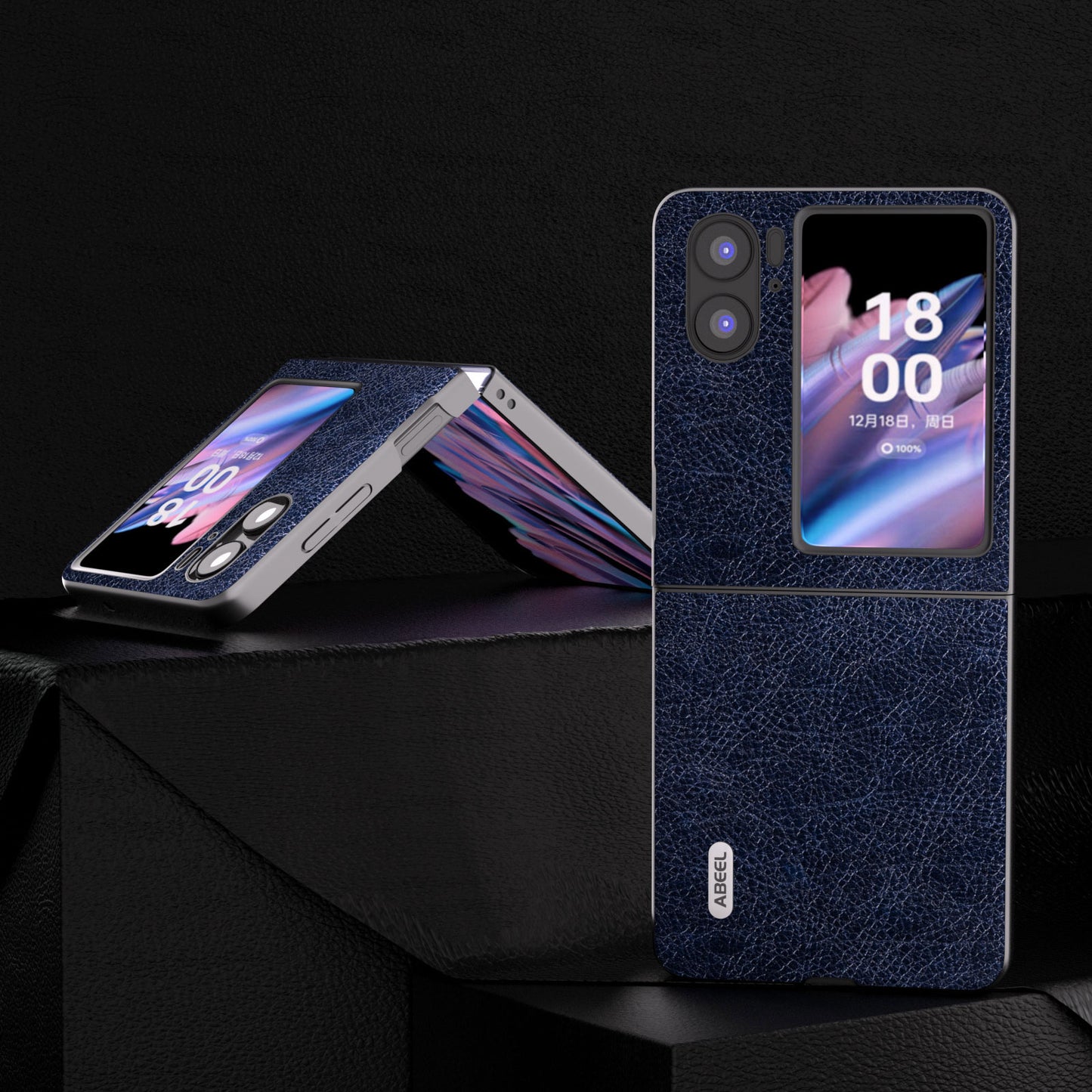 ABEEL For Oppo Find N2 Flip 5G Litchi Texture Protective Case PU Leather Coated PC Vintage Phone Cover