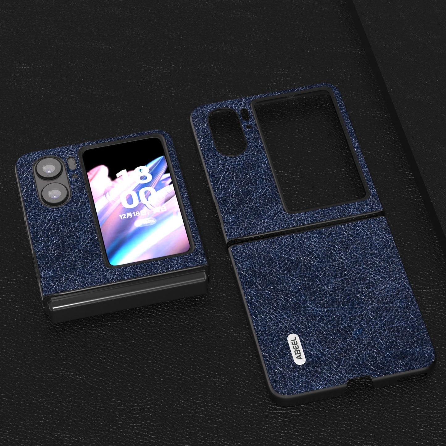 ABEEL For Oppo Find N2 Flip 5G Litchi Texture Protective Case PU Leather Coated PC Vintage Phone Cover