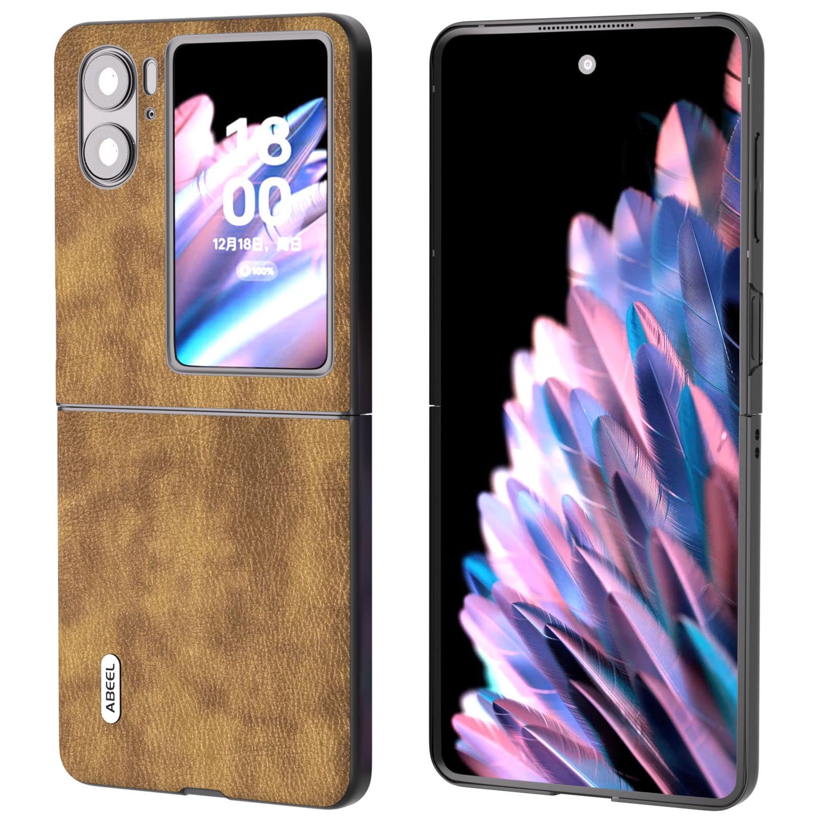 ABEEL For Oppo Find N2 Flip 5G Litchi Texture Protective Case PU Leather Coated PC Vintage Phone Cover