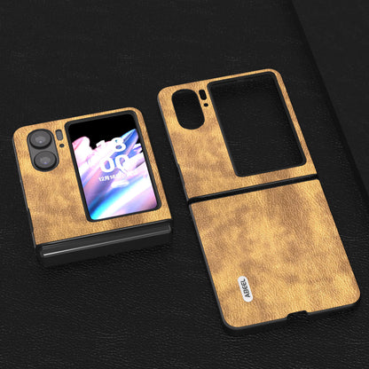 ABEEL For Oppo Find N2 Flip 5G Litchi Texture Protective Case PU Leather Coated PC Vintage Phone Cover