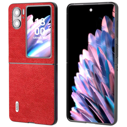ABEEL For Oppo Find N2 Flip 5G Litchi Texture Protective Case PU Leather Coated PC Vintage Phone Cover