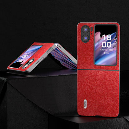 ABEEL For Oppo Find N2 Flip 5G Litchi Texture Protective Case PU Leather Coated PC Vintage Phone Cover