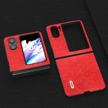 ABEEL For Oppo Find N2 Flip 5G Litchi Texture Protective Case PU Leather Coated PC Vintage Phone Cover
