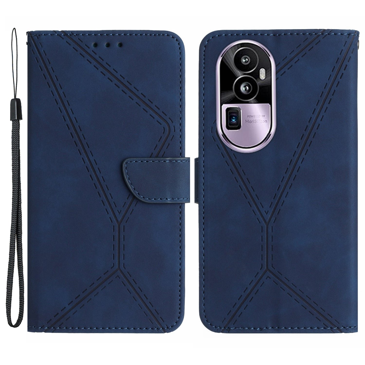 HT05 Flip Leather Cover for Oppo Reno10 Pro+ 5G , Skin-touch Feeling Stand Wallet Imprinted Line Phone Case