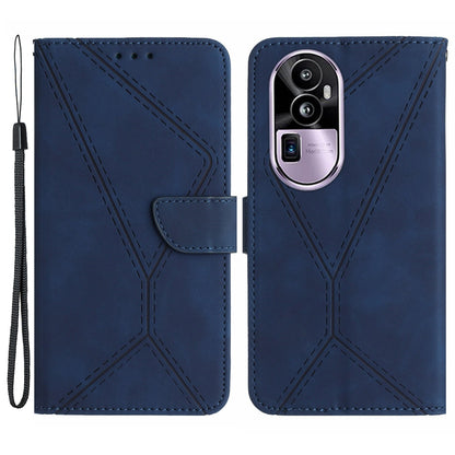HT05 Flip Leather Cover for Oppo Reno10 Pro+ 5G , Skin-touch Feeling Stand Wallet Imprinted Line Phone Case