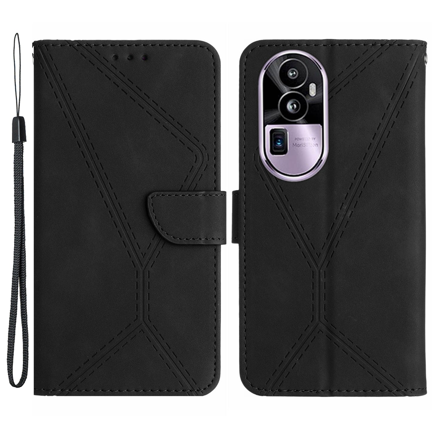 HT05 Flip Leather Cover for Oppo Reno10 Pro+ 5G , Skin-touch Feeling Stand Wallet Imprinted Line Phone Case
