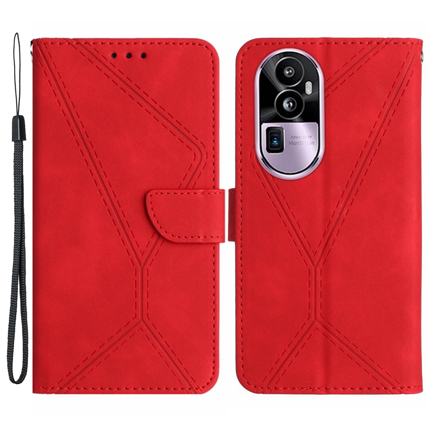 HT05 Flip Leather Cover for Oppo Reno10 Pro+ 5G , Skin-touch Feeling Stand Wallet Imprinted Line Phone Case