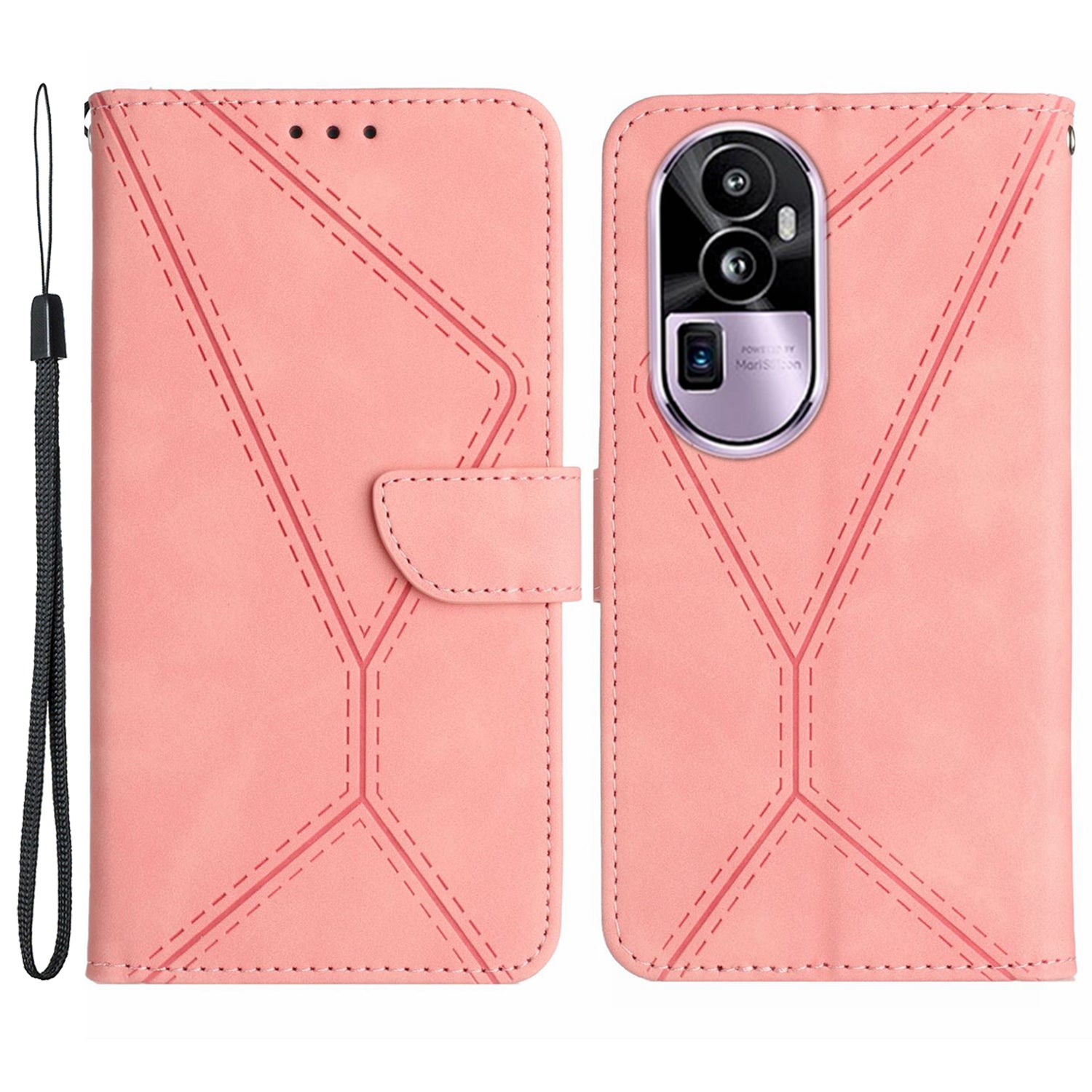 HT05 Flip Leather Cover for Oppo Reno10 Pro+ 5G , Skin-touch Feeling Stand Wallet Imprinted Line Phone Case