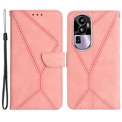HT05 Flip Leather Cover for Oppo Reno10 Pro+ 5G , Skin-touch Feeling Stand Wallet Imprinted Line Phone Case