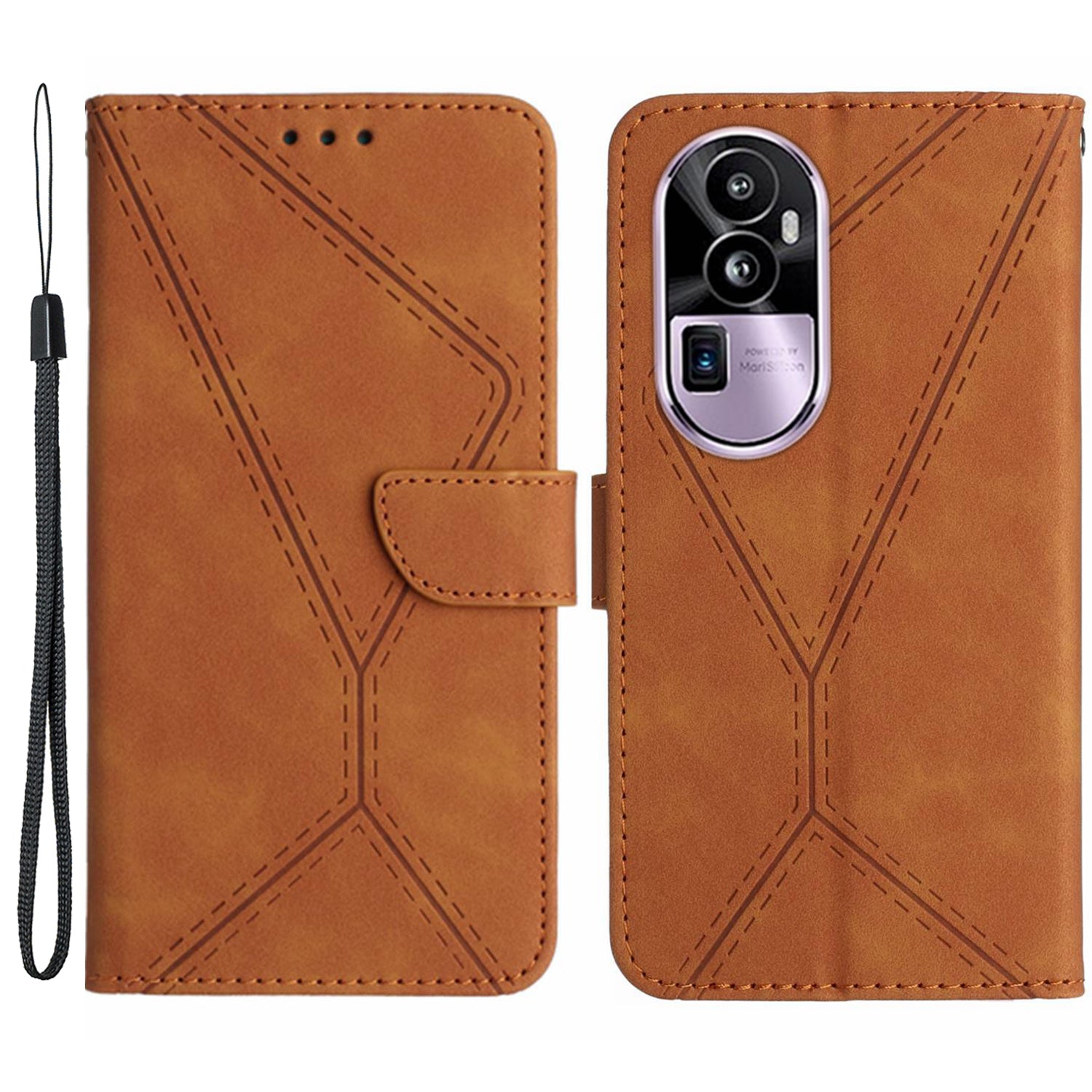 HT05 Flip Leather Cover for Oppo Reno10 Pro+ 5G , Skin-touch Feeling Stand Wallet Imprinted Line Phone Case