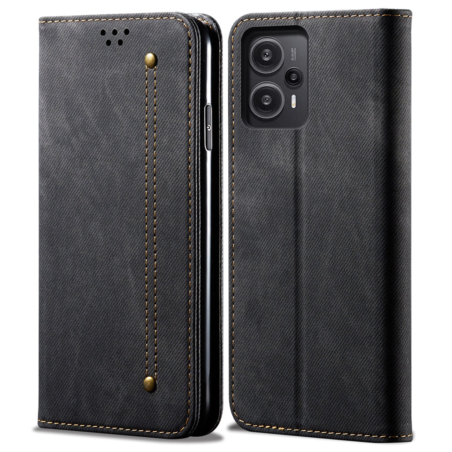 For Xiaomi Redmi Note 12 Turbo / Poco F5 5G PU Leather Case Stand Wallet Jeans Cloth Texture Phone Cover