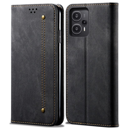 For Xiaomi Redmi Note 12 Turbo / Poco F5 5G PU Leather Case Stand Wallet Jeans Cloth Texture Phone Cover